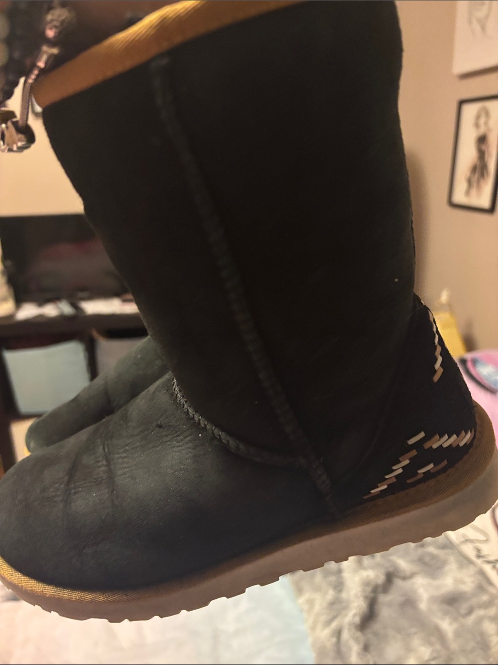 UGG Classic Short Rustic Weave Boot Black Suede Shearling